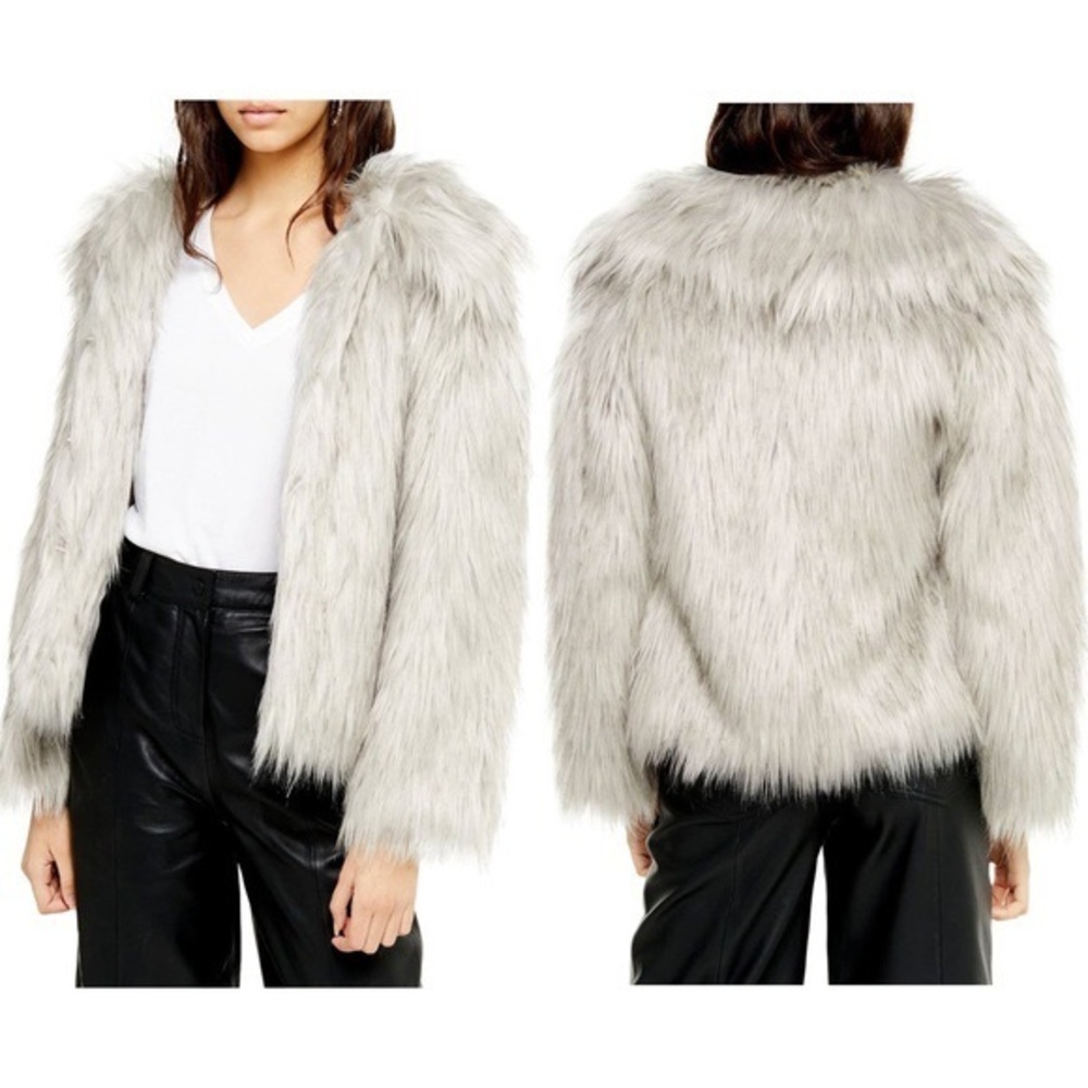 Topshop Gray Faux Fur Jacket - Picture 6 of 12